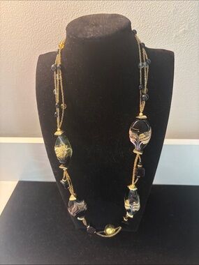 Perini Italian Vintage  Gold-Tone Black & Multicolor Glass Bead Necklace